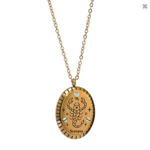 ♏🦂18K Gold Plated SCORPIO Sign Zodiac Oval Pendant Necklace♏🦂